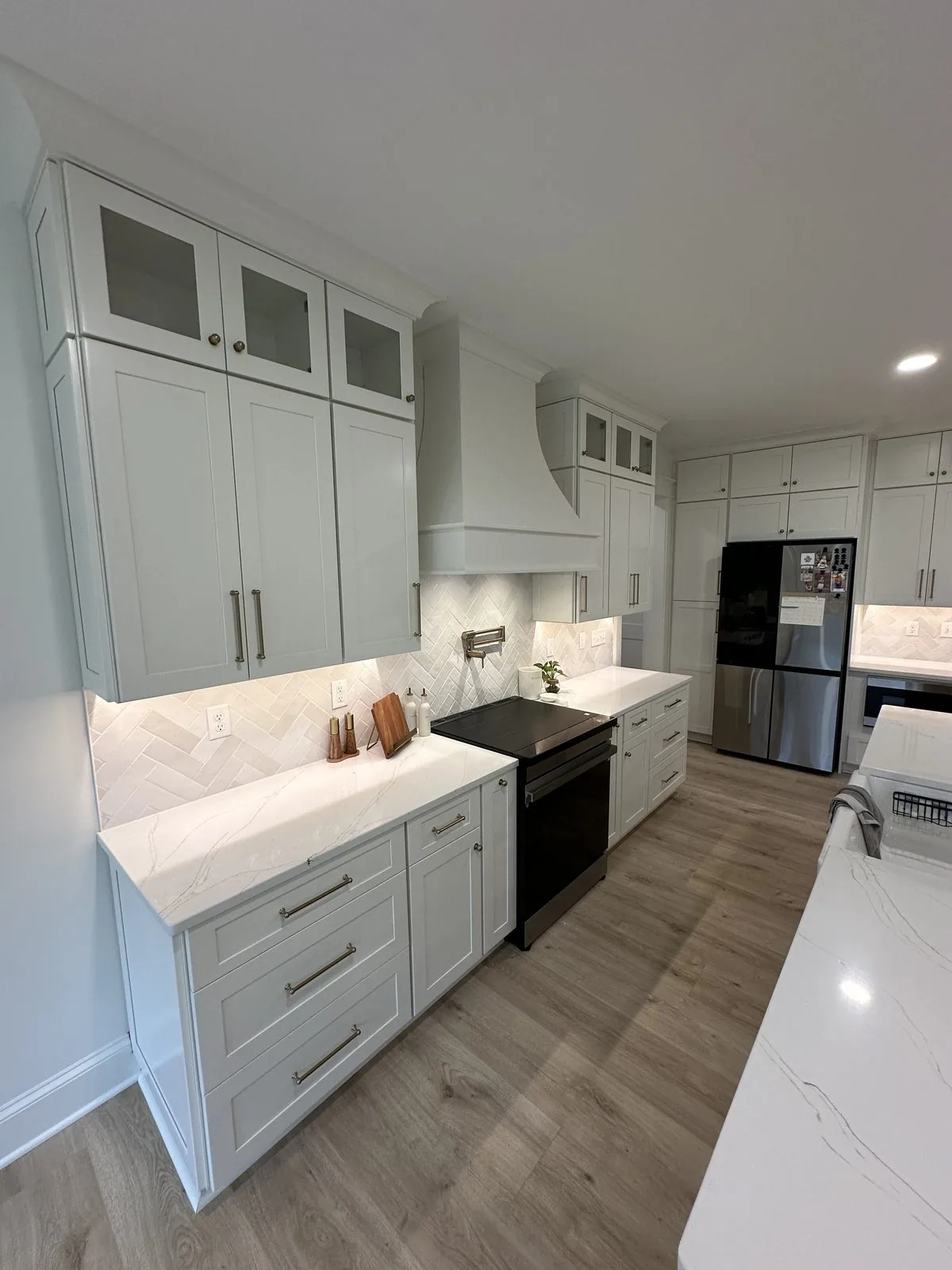 Remodeled bathroom with walk-in tiled shower and modern fixtures. Addison Creek, Richmond, VA